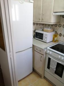 拉·格兰哈·圣·伊尔德La Pequeña Cercona的厨房配有白色冰箱和微波炉