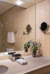 耶路撒冷耶路撒冷丹能酒店的一间带水槽和镜子的浴室