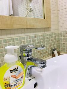 巴格达帕姆酒店的浴室水槽和一瓶洗涤剂