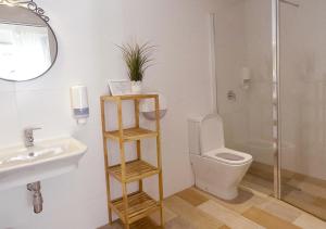 塞维利亚ISA Sevilla Suites的一间带水槽、卫生间和镜子的浴室