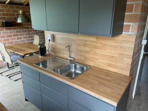 SchoorldamRekerlanden 98的厨房配有水槽和木制台面