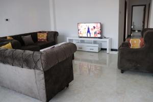 亚的斯亚贝巴Cozy 3bedrooms Apartment的客厅配有两张沙发和一台电视机