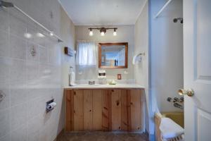 希尔城Lantern Inn的一间带木制水槽和淋浴的浴室