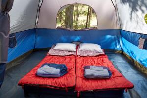 格罗夫兰优胜美地常青山林小屋的帐篷内的一张床