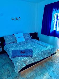 莫罗德哈布雷阿尔贝托SL公寓式酒店的蓝色卧室,配有蓝色墙壁的床