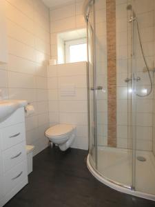 莱茵河畔路德维希港Hotel Yel的带淋浴、卫生间和盥洗盆的浴室