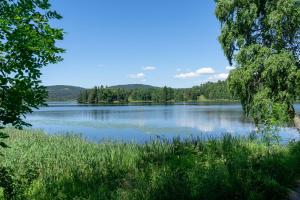 奥斯陆Topcamp Bogstad - Oslo的享有以山脉为背景的湖泊美景