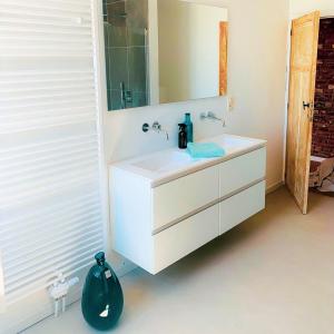伊特尔Little Farm Comfort&PrestigeHouse的浴室设有白色水槽和镜子