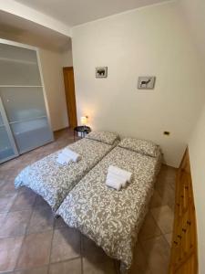 坎波迪焦韦Monte Amaro Apartment con camino, terrazzo e giardino的一间卧室配有一张带两个枕头的床