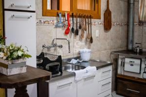 新彼得罗波利斯Casa Completa - Nova Petrópolis的厨房配有水槽和带餐具的台面