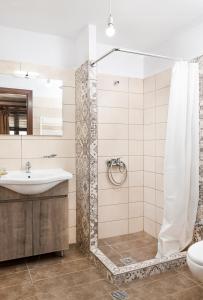 Chrysohorafa里姆奈奥旅馆的带淋浴和盥洗盆的浴室