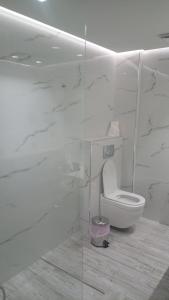 帕拉迪索Aithra的白色的浴室设有卫生间和玻璃墙