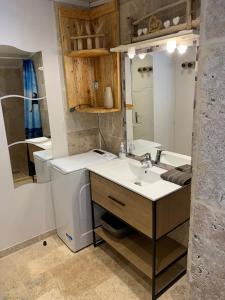 穆然Appartement FredMart的一间带水槽和大镜子的浴室