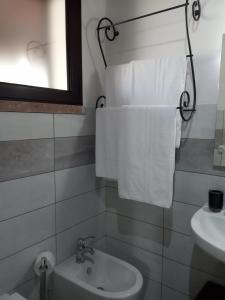 TulaAgriturismo Pedru Caddu的浴室配有盥洗盆、卫生间和毛巾。