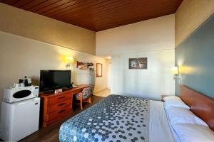卡尔加里伊科诺村汽车旅馆 的配有一张床和一台平面电视的酒店客房