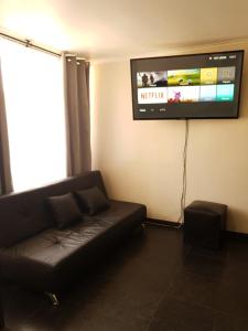 圣地亚哥Departamento con Terraza R&M的带沙发和平面电视的客厅