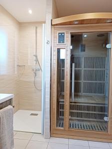 CierreyGîte des Douces'Eure的浴室里设有玻璃门淋浴