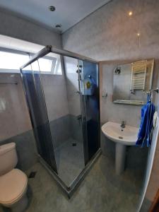 GarniGarni Guesthouse的带淋浴、卫生间和盥洗盆的浴室