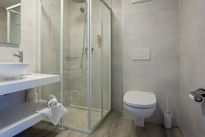 BuchillonAuberge des Grands Bois的带淋浴、卫生间和盥洗盆的浴室