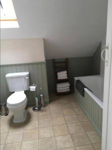 布雷肯Cosy Arts & Crafts Cottage with stunning views的一间带卫生间和浴缸的浴室