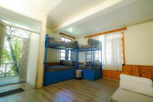 马拉里Mars Monkey Hostel & Cafe的客房设有两张双层床和一扇窗户。
