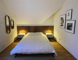 ZoutleeuwVakantieappartement Logies Terhagen的一间卧室配有一张带2个床头柜的大床