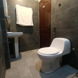 卡拉奇Diamond Apart's Dha Karachi的浴室配有白色卫生间和盥洗盆。