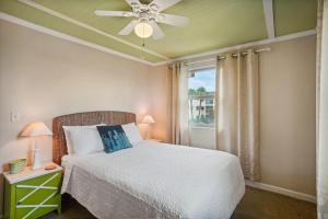 圣徒皮特海滩Friendly Native 507的一间卧室配有一张带吊扇和窗户的床。