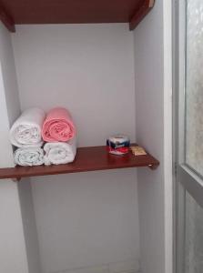 曼克拉Hospedaje EL MARQUEZ Expat的浴室里的架子上装有毛巾