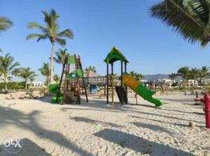 塞拉莱Star Hawana Salalah Forest Island的棕榈树海滩上的游乐场
