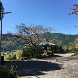 富士宫市ゆののうち的凉亭的背景是树木和山脉