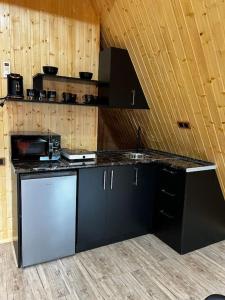 迪利然Green Villa Resort Orange的厨房配有黑色台面和水槽
