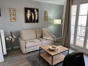 塞里斯Superbe appartement très confortable的客厅配有沙发和桌子