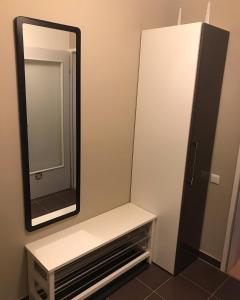 塞默灵Apartment 26 Eighty的浴室设有镜子和白色架子