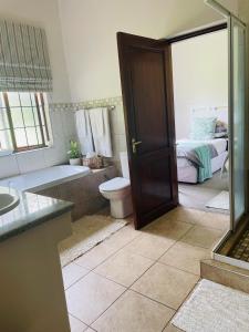 香槟谷Champagne Properties, Porterfield Estate的浴室配有卫生间、浴缸和水槽。