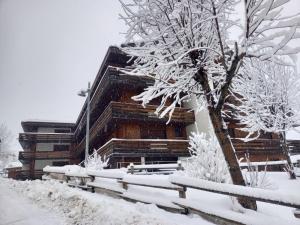 阿尔巴迪卡纳泽伊Apartment Torrita di Canazei by Interhome的树旁的雪覆盖的建筑