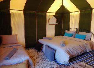 扎古拉Bivouac Draa的一间帐篷内带两张床的卧室