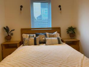 伊斯特布恩Old Town Oasis的卧室配有带枕头的床铺和窗户。