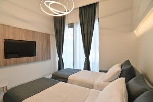 斯塔夫罗斯瑞西欧斯酒店的一间酒店客房,设有两张床和电视