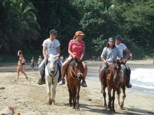别霍港Hotel Casitas Mar y Luz的一群人在海滩上骑马