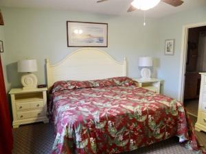 默特尔比奇Deerfield Plantation 217A2的一间卧室配有一张床和两个带灯的床头柜