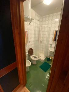 泰尔米尼洛Appartamento incantevole e confortevole con Camino的一间带卫生间和淋浴的小浴室