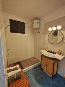 波多·纳奥斯Casa Uwe, El Remo的浴室配有盥洗盆和带镜子的淋浴