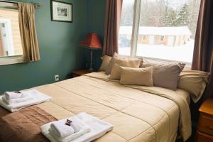 Saint JohnLove Hotels St John River at Fort Kent ME的一间卧室配有一张大床和毛巾