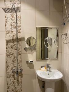 艾卜哈القصر المطار的浴室配有盥洗盆和带镜子的淋浴