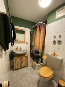 普福尔茨海姆Design, Hochschule, Wildpark, Zentral, Waipu TV, Netflix的浴室配有卫生间、淋浴和盥洗盆。