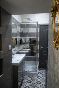南希Le Stanislas, un style!的一间带两个盥洗盆和淋浴的浴室