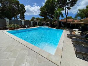 皮诺港Villa Aquamarina Pintadera Blu的庭院里的一个蓝色海水游泳池