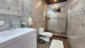 下博克特Rio Verde by Villa Alejandro的浴室配有卫生间、盥洗盆和淋浴。