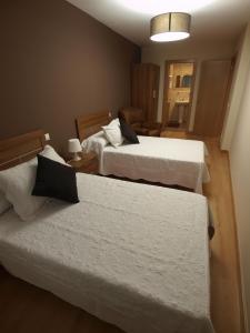 桑托多明戈德锡洛斯Casa Rural El Cipres的酒店客房带两张床,房间带